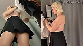 spy this naked big tit blonde's upskirt try-on in dressing room?