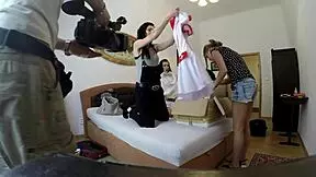 Erotic teen girls tease tight pussies in high heels thongs lingerie shoot