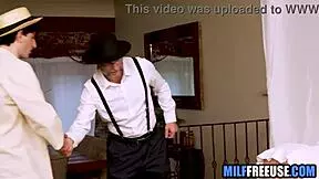 Amish wife surrenders to fingering and blowjob while husband watches helplessly