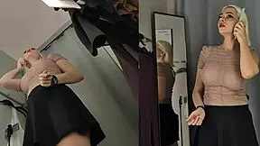 spy this naked big tit blonde's upskirt try-on in dressing room?
