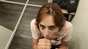 omg babe check this cute girl giving a sloppy public blowjob in the changing room with huge tits bouncing 😍💦