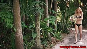 her stalker ties up the bondage teen outdoors and roughfucks her bent over doggystyle nonstop