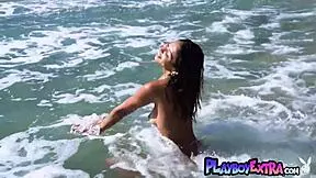 check out flexible latina teen carolina reyes stripping nude and posing her natural tits at the beach