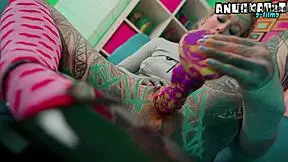omg watch this skinny tattooed goth stretch her tiny butthole with huge dildos n squirt 😈🔥
