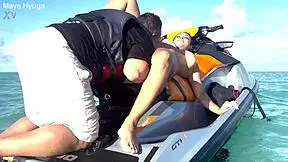 she gets her pussy licked hard while out at sea on the beach