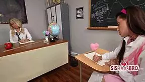 Step Siblings Nail Hot Teacher Pussy In School Detention Threesome!