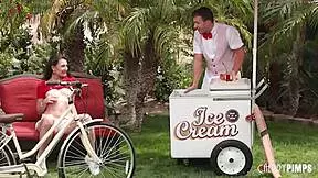 i drip ice cream on liz jordan's perky tits then rim and pound her outdoors doggystyle!