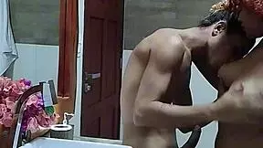 young couple films amateur deepthroat creampie in hotel bathroom!