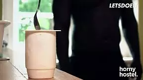 whoa, russian teen alya stark bent over kitchen counter taking black roommate's monster cock doggystyle!