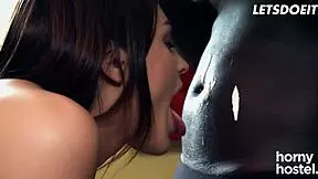 whoa, russian teen alya stark bent over kitchen counter taking black roommate's monster cock doggystyle!