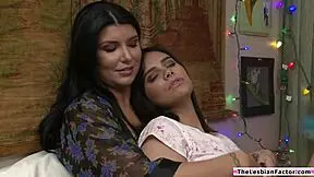 hey, check out this teen latina licking her big tits milf girlfriend's wet pussy