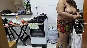 stepmom's fat tits and big ass fucked hard in kitchen by stepson after party