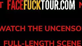 big saggy tits latina teen kneels for merciless face fucking deepthroat