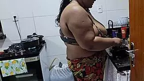 stepmom's fat tits and big ass fucked hard in kitchen by stepson after party