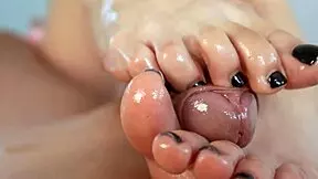 oily closeup footjob turns into deep pussy fucking and sloppy deepthroat in parlor