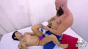 Young latina pornstar's juicy shaved pussy filled with cum no condom brunette deep licking