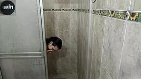 colombian cutie skinny teen bathes with big dick stepbro then fucks him secretly