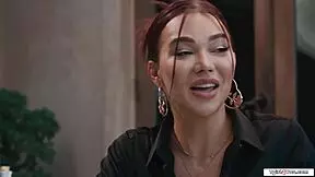 Busty Shemale Emma Rose Pounds College GF's Pussy in Public Cafe Lick Fest!