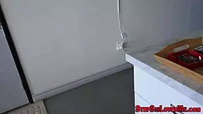 Horny Brunette Teen Gulps Monster Cock Cumshot