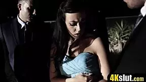 her prom turns into total orgy slut fest with three cocks pounding her holes??