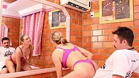 Trembling with desire during spicy workout fuck with trainer