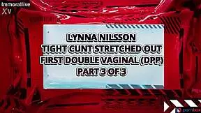 Curious how Lynna Nilsson's tight cunt takes first double vaginal in MMF threesome?