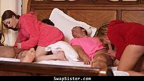 Think these horny stepsisters can swap stepbros for wild bent over orgy fuck?