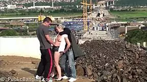 Cute petite teen fucked hard at public site by two big cocks