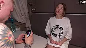 Blonde Train Pickup Licks Pretty Pussy Before Bent Over Doggystyle Fuck