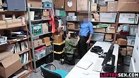 lp officer blackmails shoplifter with monster cock bent over doggystyle fuck