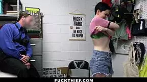 desperate teen shoplifter caught with vibrator gets fucked hard by security