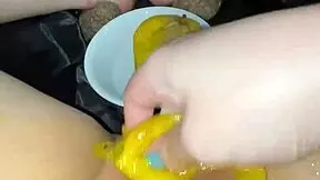 Virgin Pussy Stuffed with Mango Dripping Juices in Kinky Food Masturbation