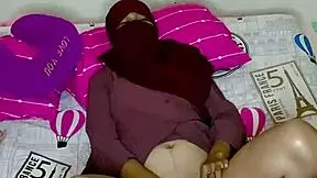 Muslim hijab wife enjoys time with stepdad at home
