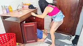 Wow! Housewife seduces plumber flashing short skirt no panties underneath!