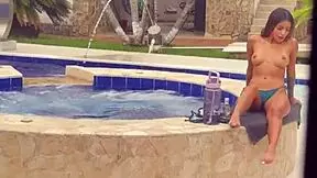 STEPBROTHER'S HARD WATCHING ME MASTURBATE BY POOL - VOYEUR TEEN SLUT!