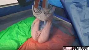 stepdaughter spots stepdad spying while she fingers pussy hard