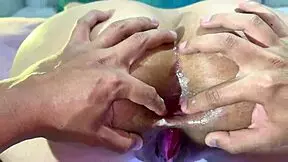 Submissive 19yo latina brunette gets fat cock destroying her huge ass close up.