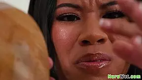 Naughty Ebony Teen Ameena Green Gives Slippery Nuru Massage with Wet Pussy to Horny Friend's Monster Cock