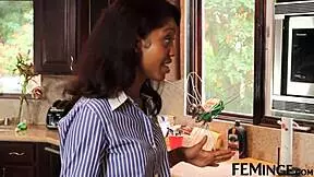 black stud straps up to pound blonde slut's wet pussy in office 3some