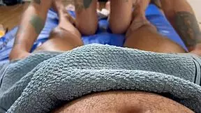 guy gets wet massage ending in vaginal creampie release