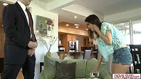 Pervy old man, why sneak licks on stepdaughter's bff shaved pussy?