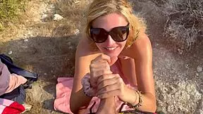 What if blonde babe gives deepthroat blowjob high in mountains then takes facial cumshot outdoors?