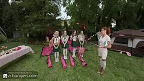 three teen scouts, you ready to lick shaved pussies in uniform camping orgy pov?