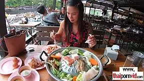 Amateur Thai teen Polly big boobs help European boyfriend blowjob!