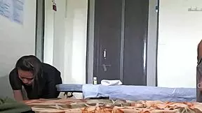 young petite girl gives oily handjob during erotic massage session