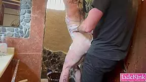 sub slut's tied up in bathroom, watch her get foam punished.