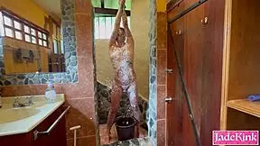 sub slut's tied up in bathroom, watch her get foam punished.