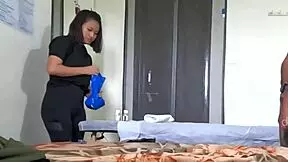 young petite girl gives oily handjob during erotic massage session