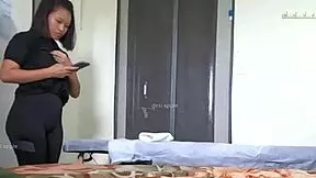 young petite girl gives oily handjob during erotic massage session