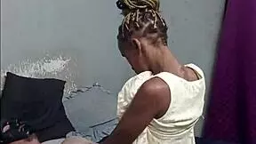 black braided teen sucks masked man's cock then rides doggystyle